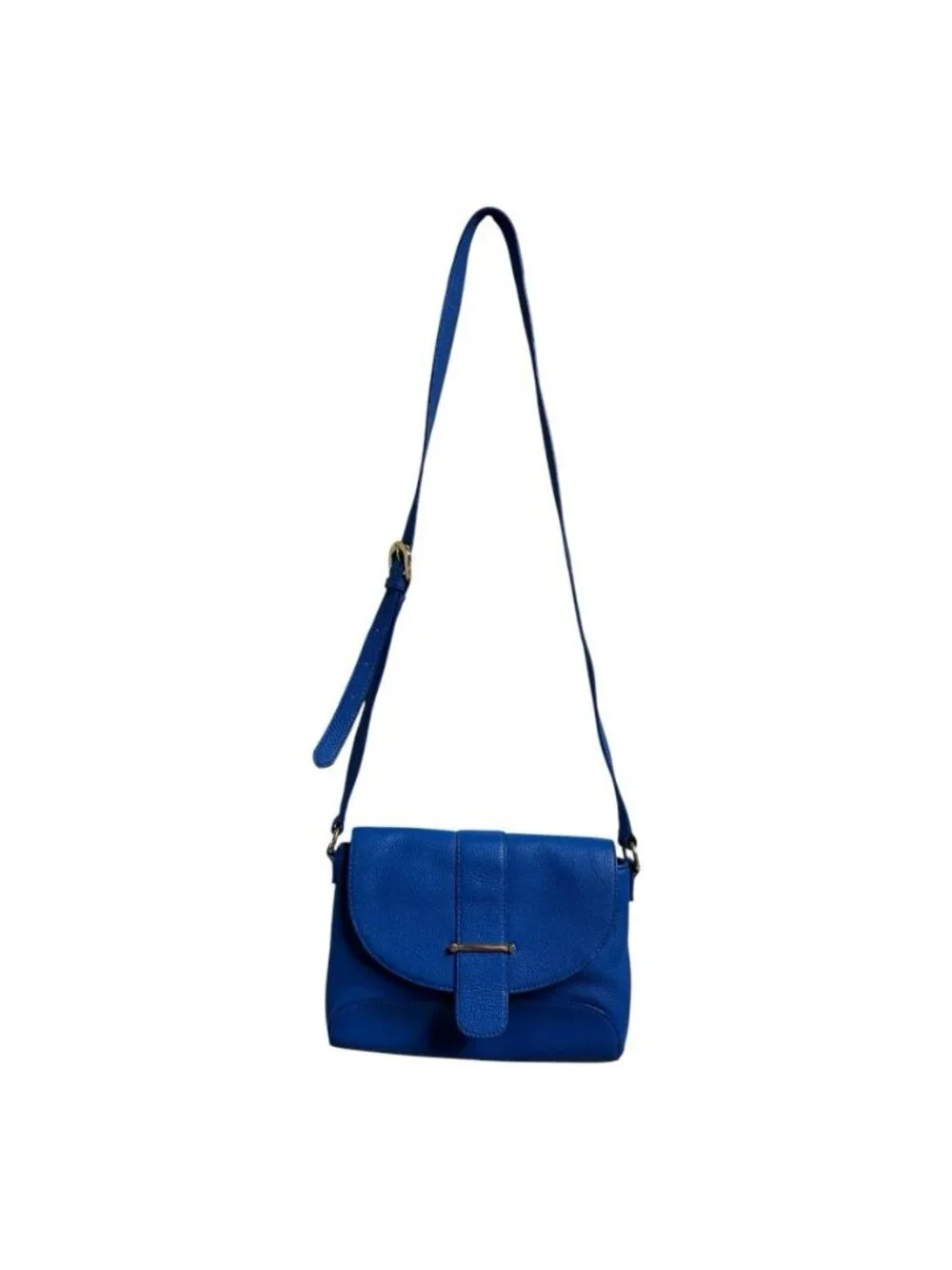 Talbots Blue Pebbled Leather Crossbody Bag Gold Tone Hardware